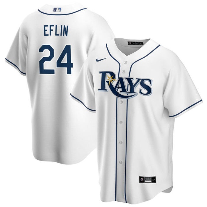 Men's Tampa Bay Rays #24 Zach Eflin White Cool Base Stitched Baseball Jersey - Click Image to Close